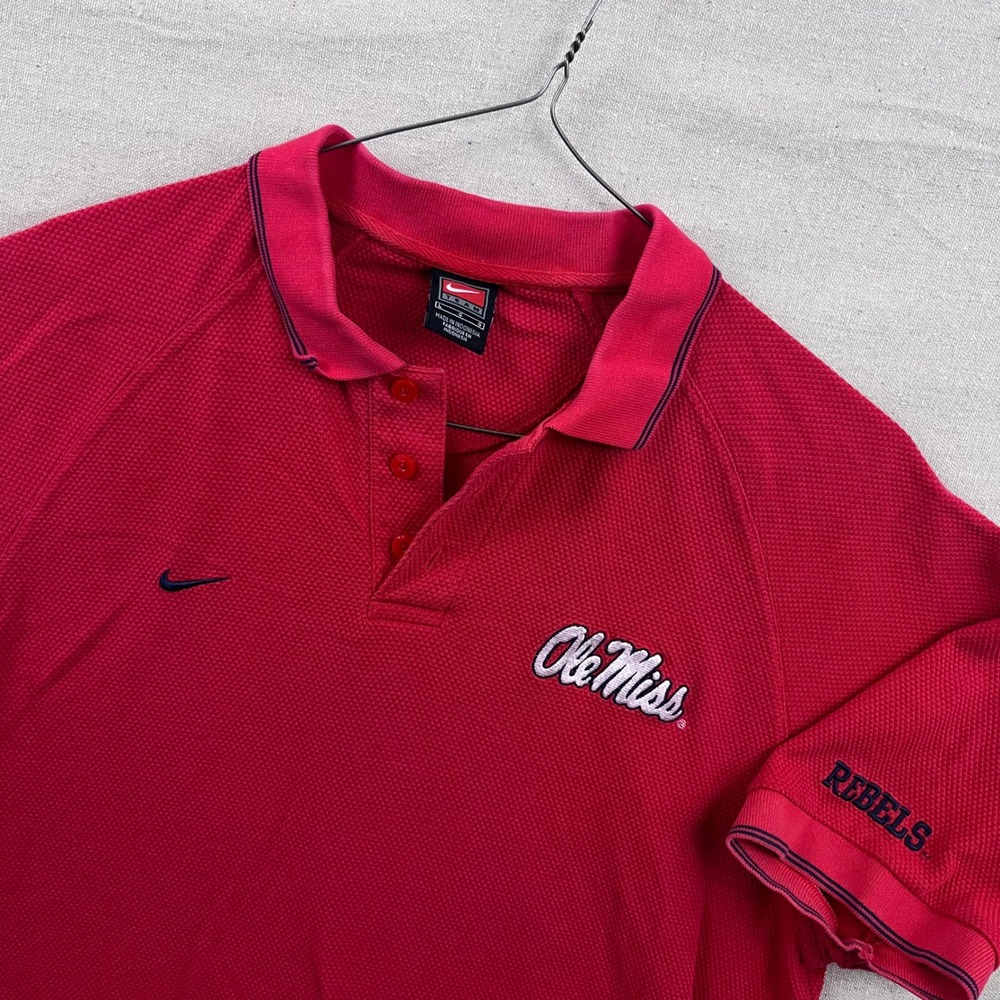 Nike Polo Shirt Mens Large Red Ole Miss Rebels Embroidered Short Sleeve NCAA